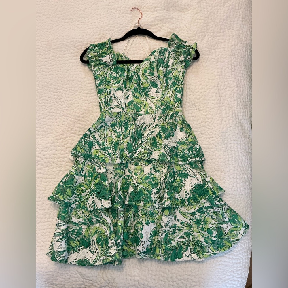 New- Lilly Pulitzer Cicely Dress Size 0- Green and White Floral
